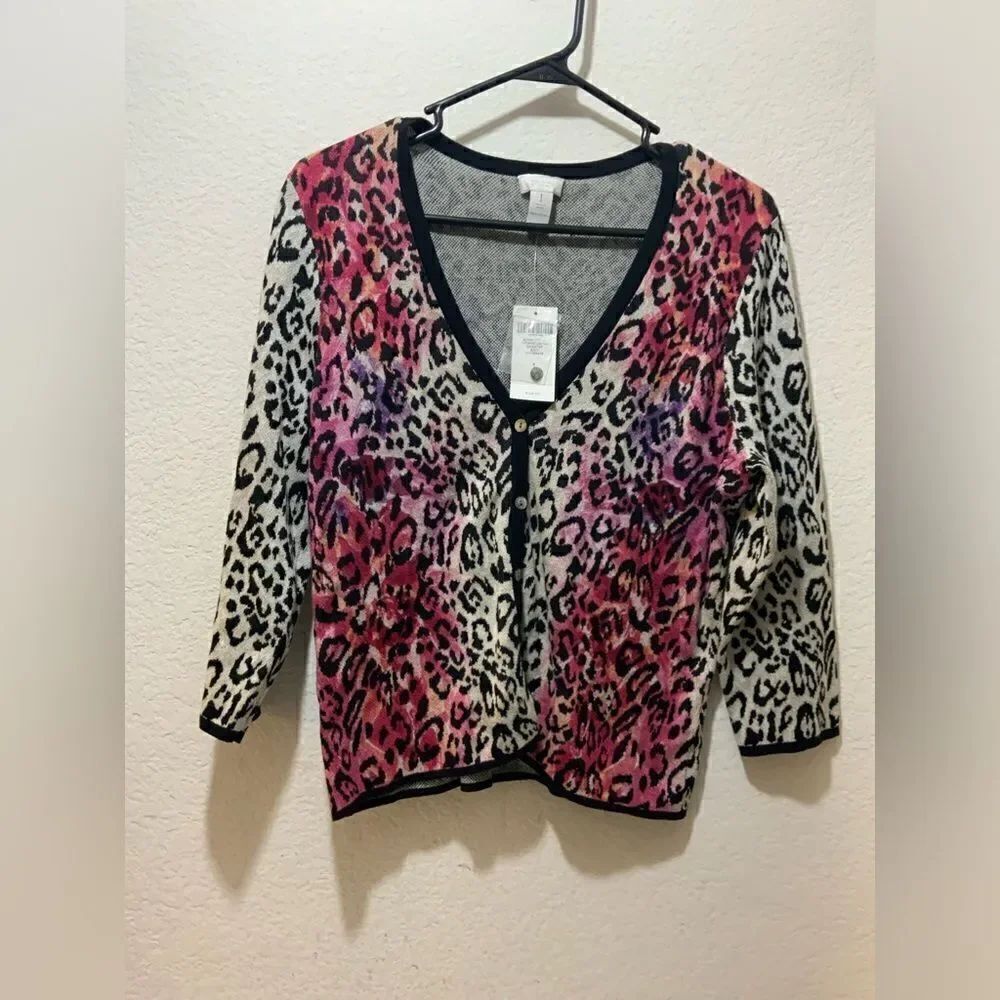 Chico's Chitah Blossom Cardigan Sweater. Size 1